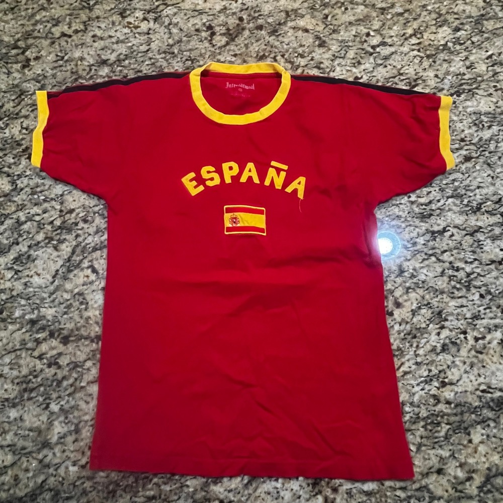 International Espana Spain Flag Red Ringer T-Shirt Mens Small Soccer Retro Sport
